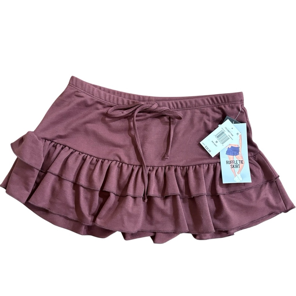NWT Celebrity Pink Ruffle Tie Skirt NWT Mauve Pink Tiered Mini Boho size M